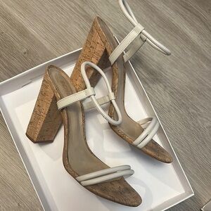 SCHUTZ White Tan Cork Block Heels